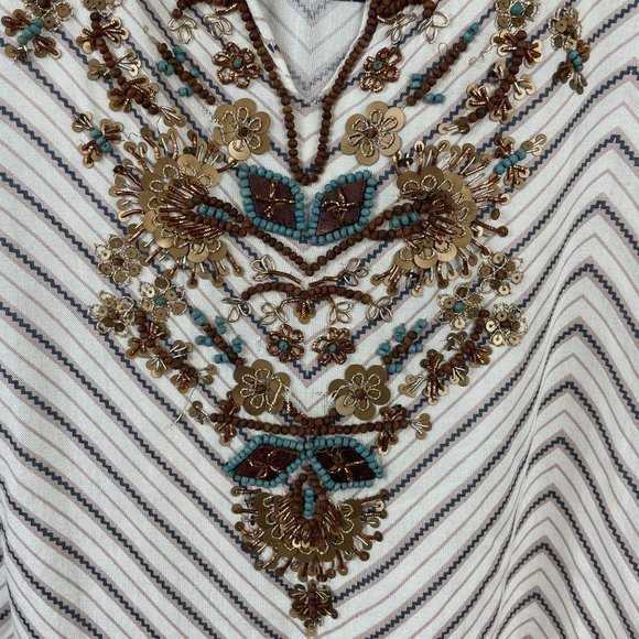 Womens Soft Surroundings Tangier Tunic Top Chevron Stripe Beaded Neck Medium - Picture 4 of 7